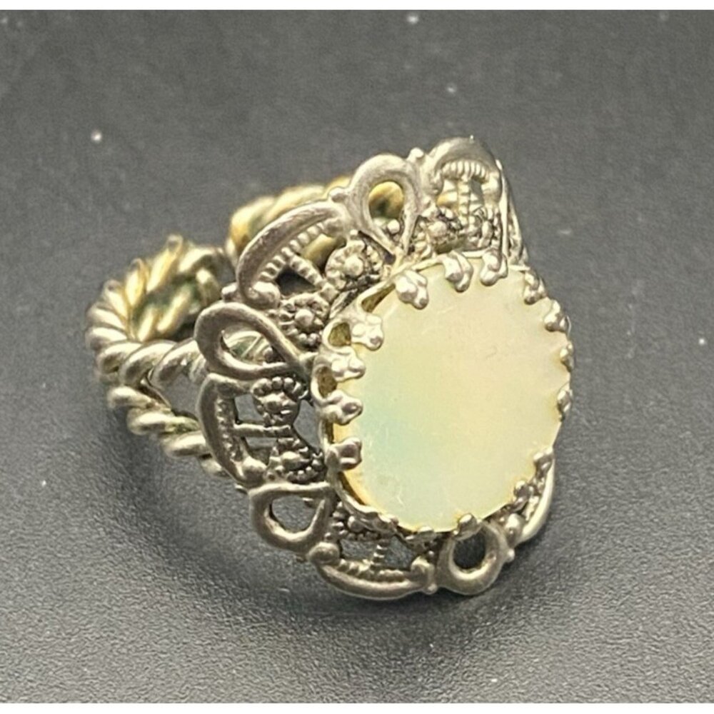 Vintage Signed Western Germany Ring MOP Filigree Silver Tone Adjustable LOOK - Picture 3 of 13
